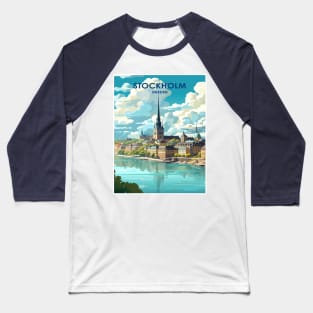 Stockholm Sweden Vintage Travel and Tourism Advertising Print Baseball T-Shirt